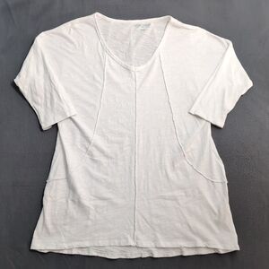 Soft Surroundings Women M White 3/4 Sleeve Pullover V-Neck Shirt Raised Seams